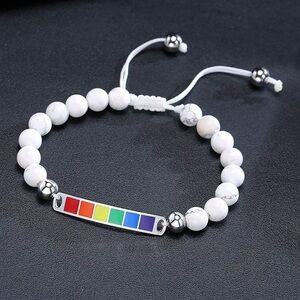 Howlite Bracelet with Stainless Steel Rainbow Bar EUC